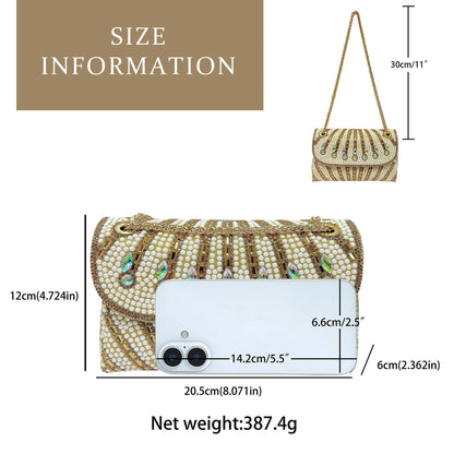 Pearl & Crystal Teardrop-Pattern Clutch