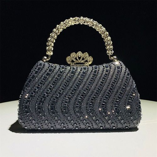 Wavy Rhinestone Crown-Clasp Evening Bag