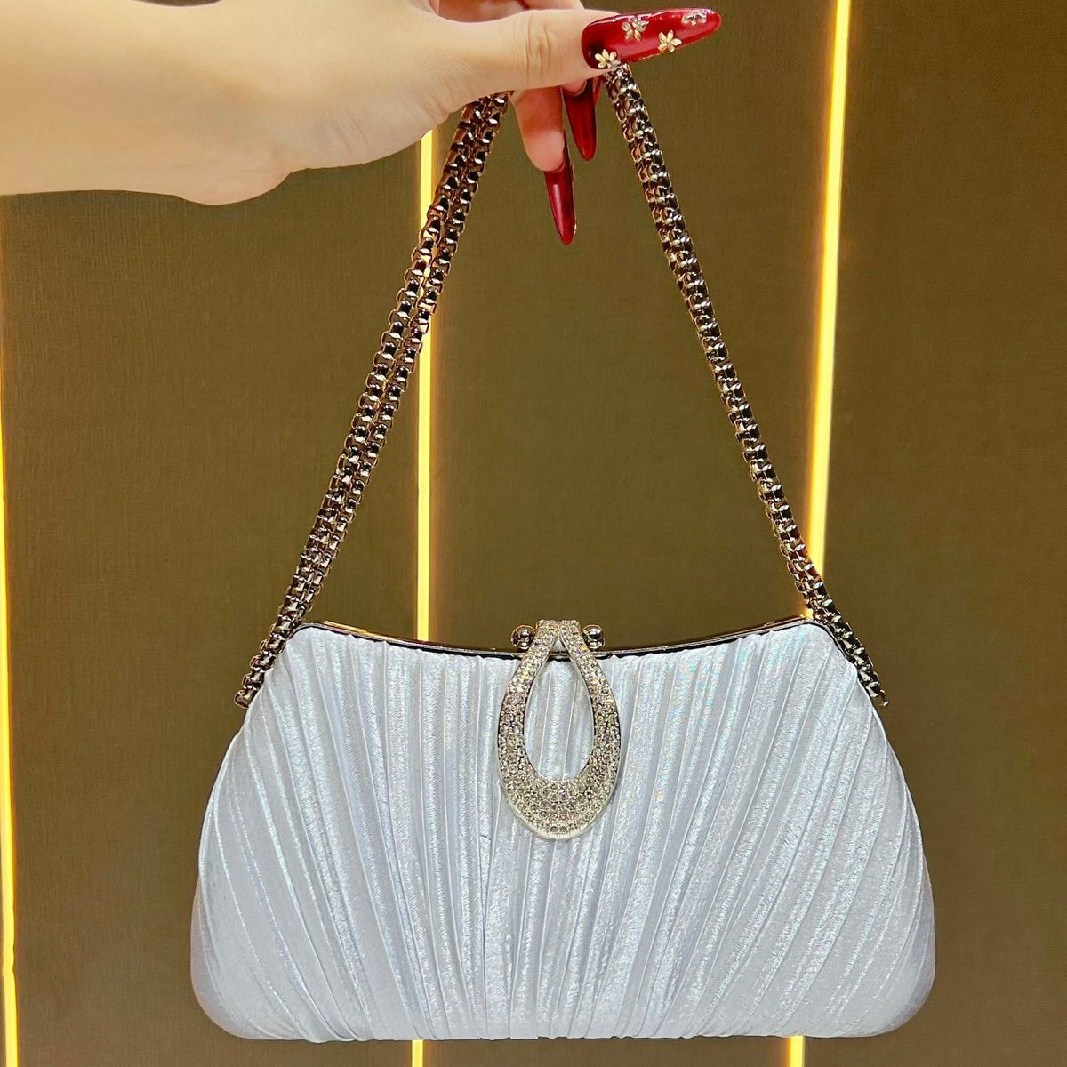 Pleated Teardrop-Accent Evening Handbag