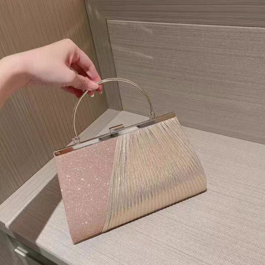 Pleated Metal-Handle Evening Bag