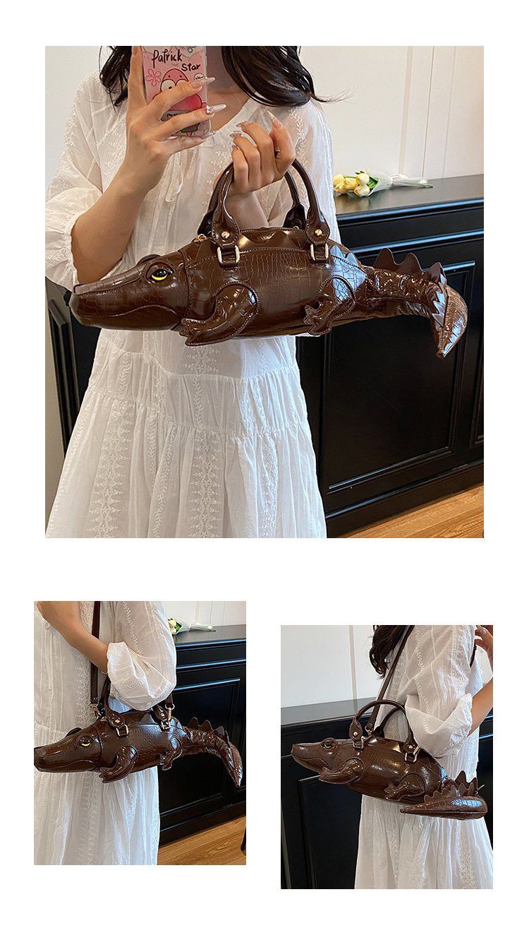 Crocodile-Shaped Top-Handle Crossbody Handbag