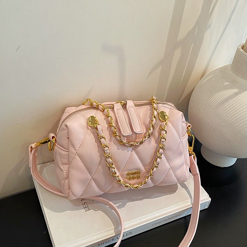 Diamond-Quilted Pillow Bag With Chain Strap