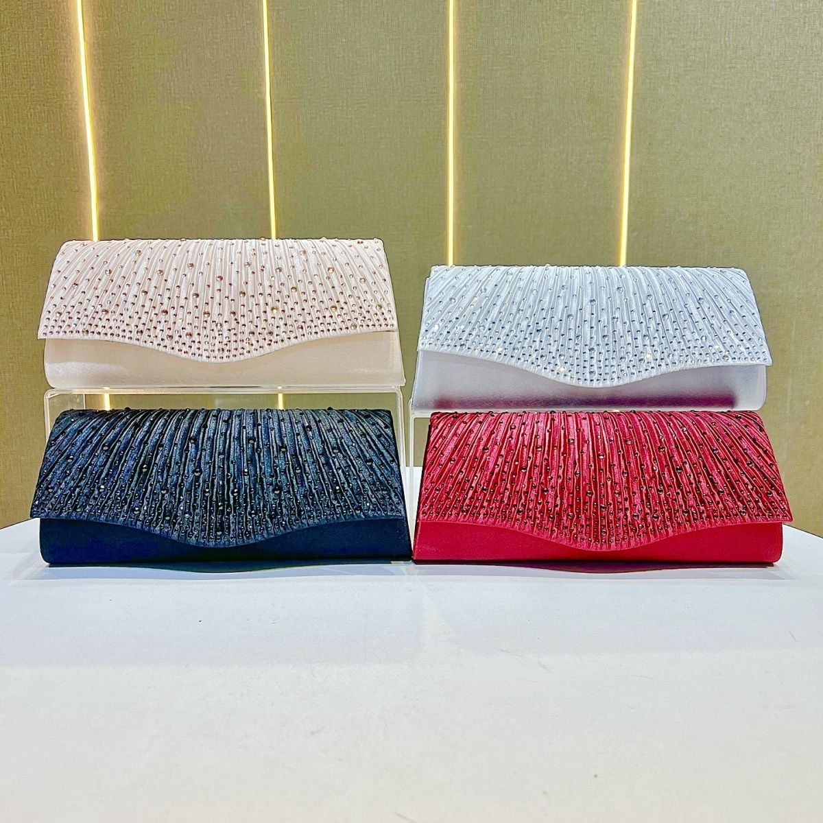 Pleated Glitter Envelope Clutch