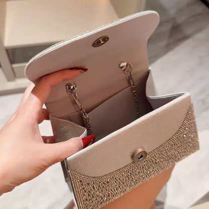Rhinestone Flap Top-Handle Evening Bag