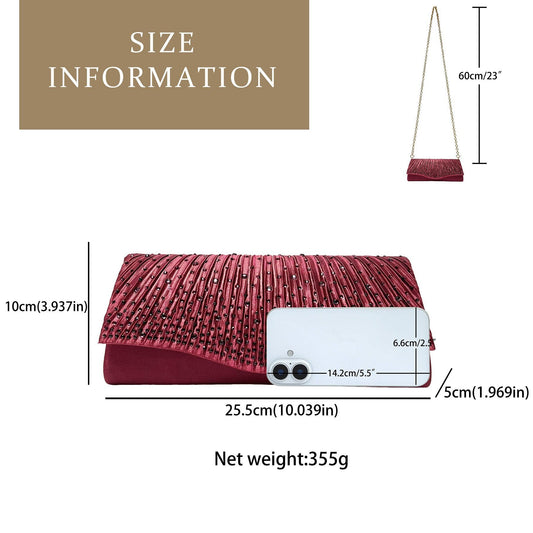 Pleated Glitter Evening Envelope Clutch