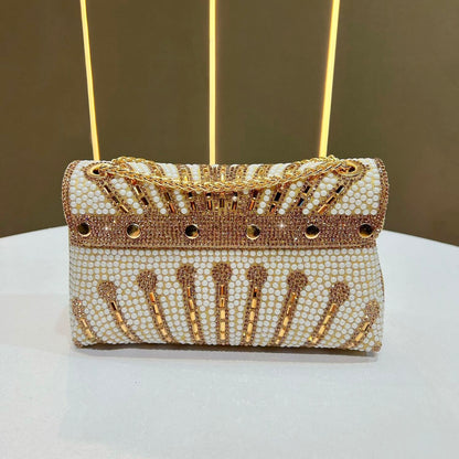 Pearl & Crystal Teardrop-Pattern Clutch