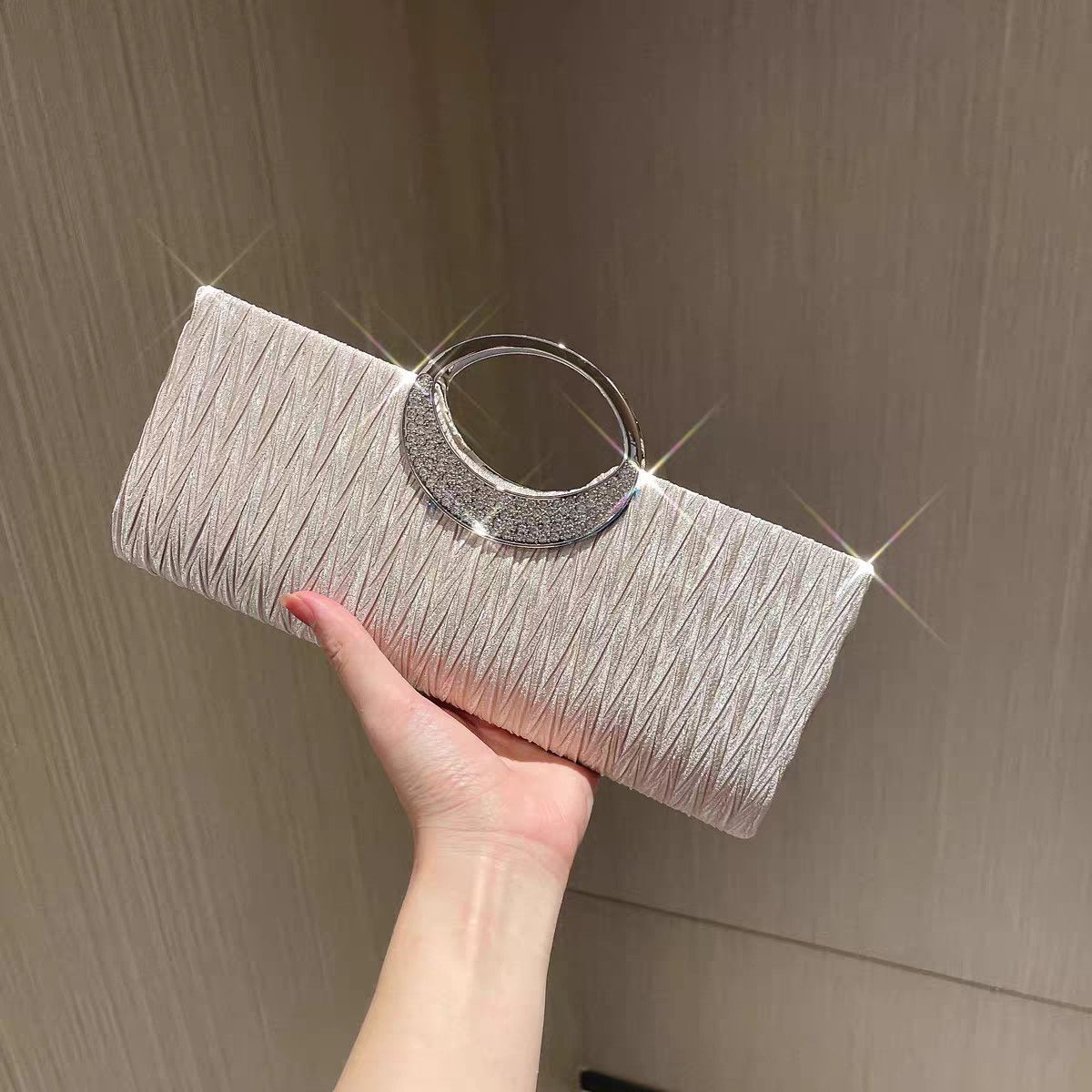 Pleated Ring-Handle Evening Handbag