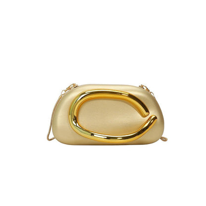 Retro Metal-Accent Evening Clutch With Chain Strap