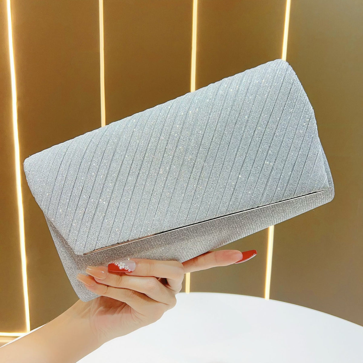 Shimmering Pleated Envelope Clutch