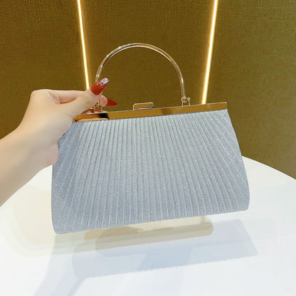 Pleated Half-Moon Handle Evening Bag