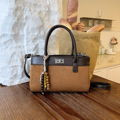 Retro Colorblock Underarm Bag With Beaded Charm
