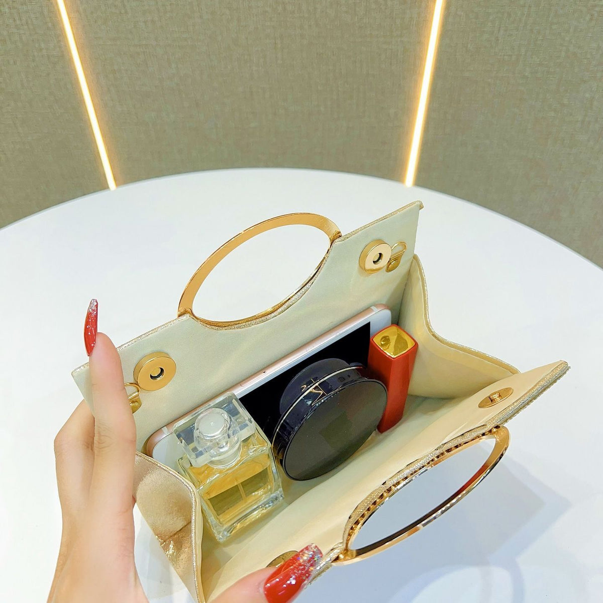 Sparkling Ring-Handle Evening Handbag