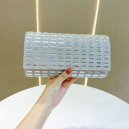 Grid-Pattern Rhinestone Box Clutch